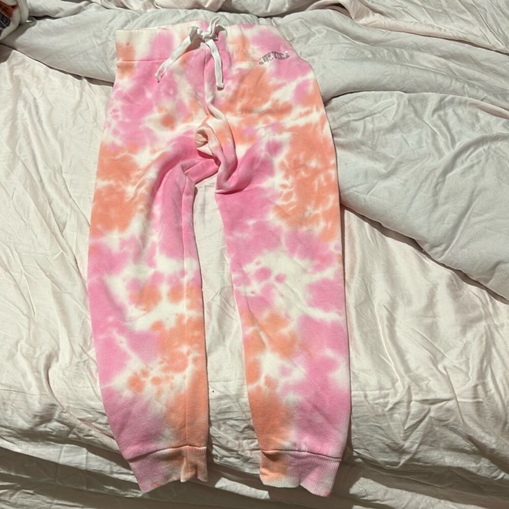Justice 8 pink peach white tie dye jogger sweatpants drawstring nwot perfect